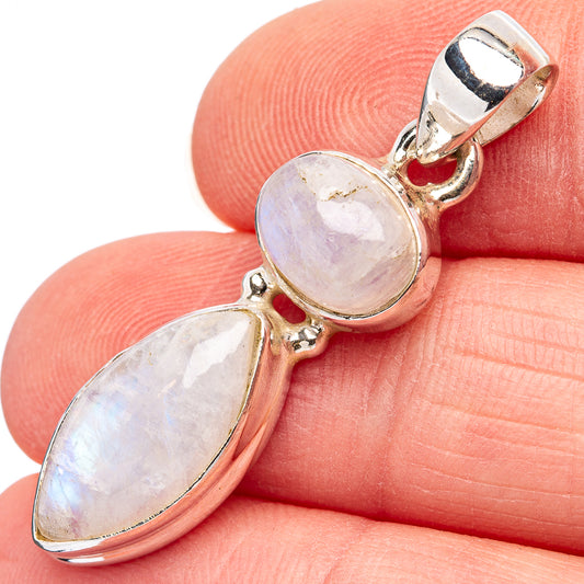 Sterling silver moonstone pendant with round and pear-cut stones, hinged bail
