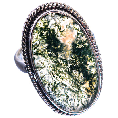 Large Green Moss Agate 925 Sterling Silver Ring Size 7.75