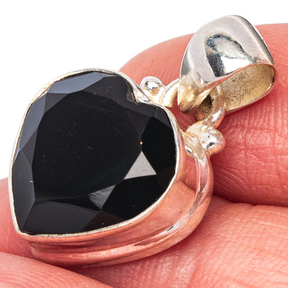 Black Onyx Heart Pendant 1" (925 Sterling Silver) P41008