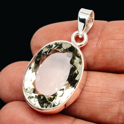 Premium 24.5ct Faceted Prasiolite Pendant 1 3/8" (.925 Sterling Silver)