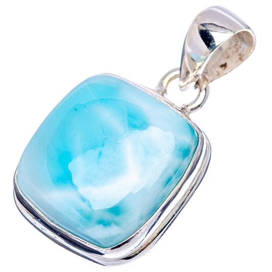 Sterling silver pendant with blue Larimar cabochon in rounded rectangular bezel and bail