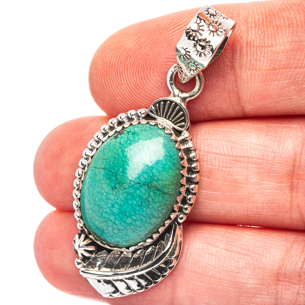 Exclusive Southwestern Style Hubei Turquoise Pendant 1 3/4" (.925 Sterling Silver)