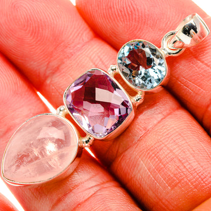 Rose Quartz, Amethyst, Blue Topaz Pendant 2" (925 Sterling Silver) PD37931