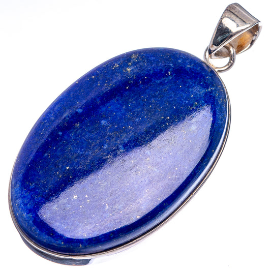 Lapis lazuli pendant with oval blue cabochon and polished .925 sterling silver frame
