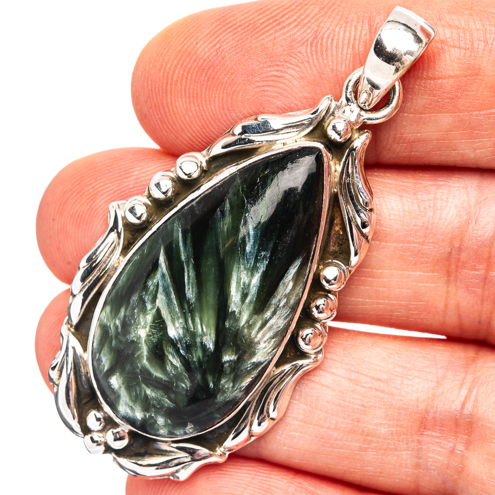 Premium Seraphinite Pendant 2" (.925 Sterling Silver)