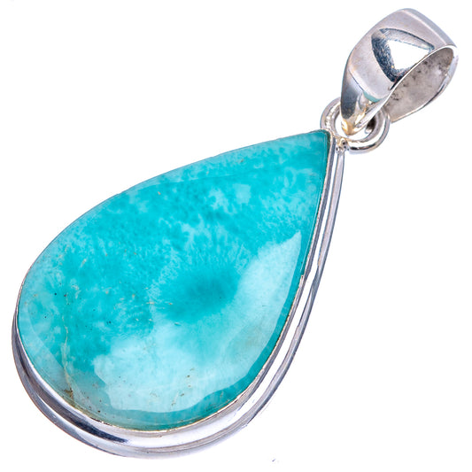 Sterling silver tear-drop larimar pendant with round loop bail