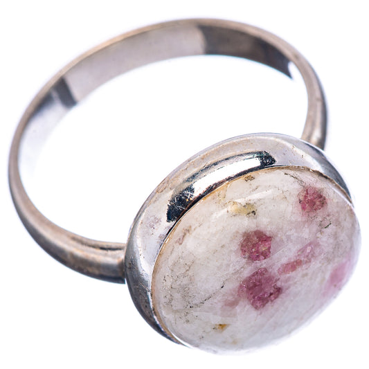 Pink tourmaline in quartz sterling silver ring with rounded band, side angle