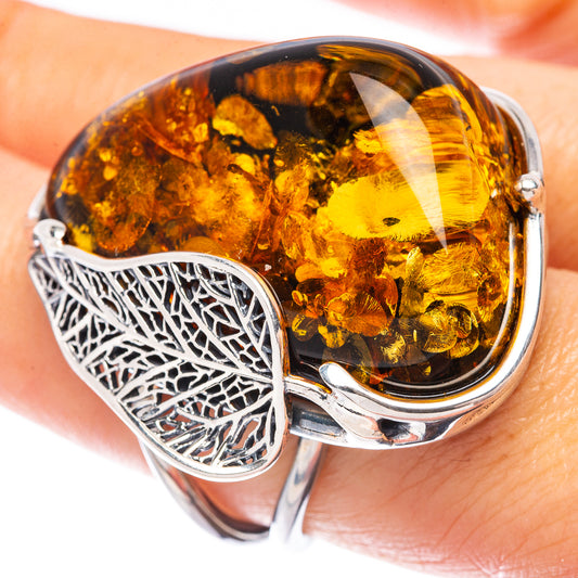 Baltic Amber Leaf Ring Size 9 (925 Sterling Silver) R1890