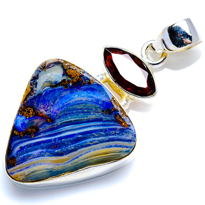 Boulder Opal, Garnet 925 Sterling Silver Pendant 1 3/4" (925 Sterling Silver) PD38362