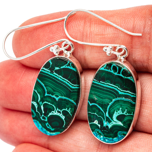 Premium Malachite In Chrysocolla Earrings 1 3/4" (.925 Sterling Silver)