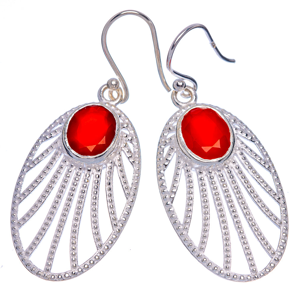 Red Onyx Earrings 1 7/8" (925 Sterling Silver) E433393