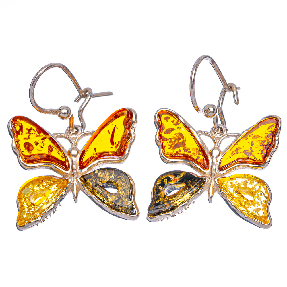 Baltic Amber Butterfly Earrings 1 3/8" (.925 Sterling Silver)