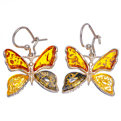 Baltic Amber Butterfly Earrings 1 3/8" (.925 Sterling Silver)