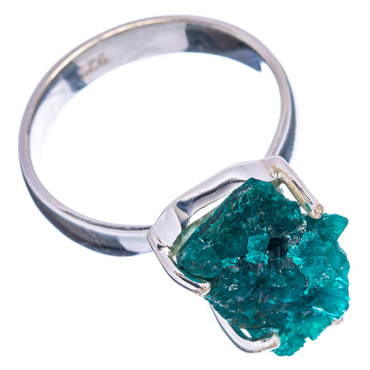Dioptase ring size 6 in .925 sterling silver, rough green crystal set on band