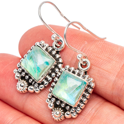 Green Moonstone Earrings 1 3/8" (925 Sterling Silver) E1407