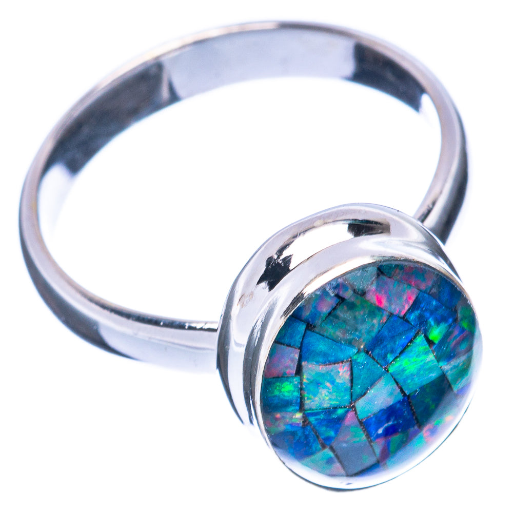 Oval opal triplet dome ring in polished sterling silver band, blue-green stone detail