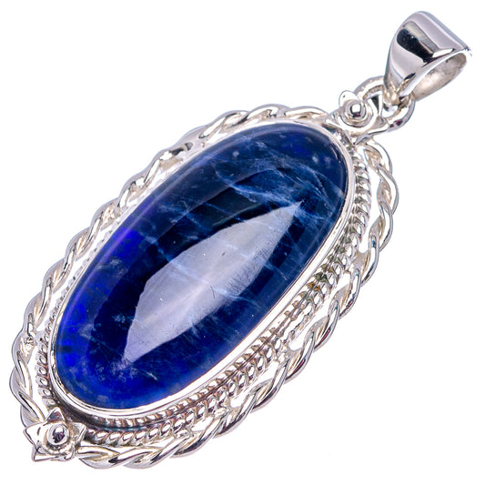 Sodalite oval pendant with .925 sterling silver bail and rope-edge frame
