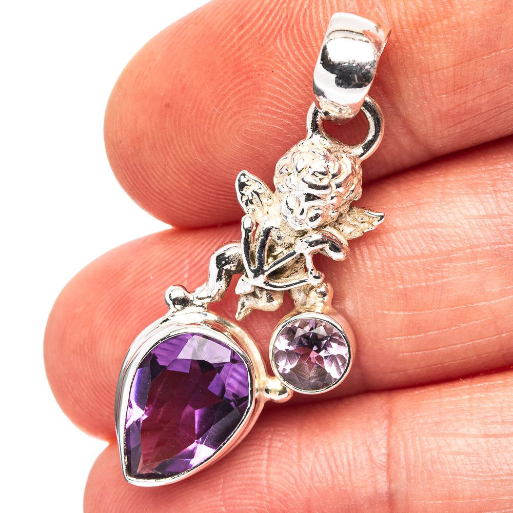 Amethyst Angel Motif Pendant 1 1/2" (.925 Sterling Silver)