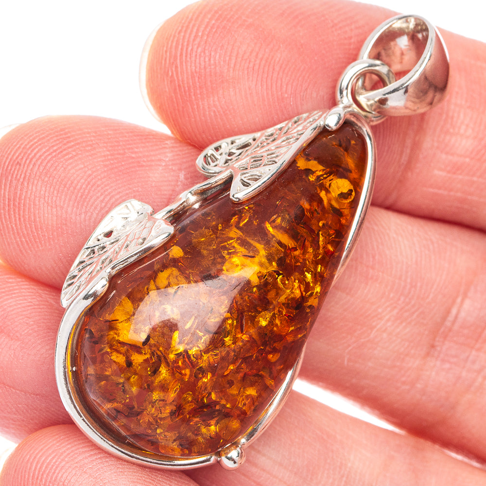 Ana Silver Co Baltic Amber Pendant 1 3/4" (925 Sterlnig Silver)