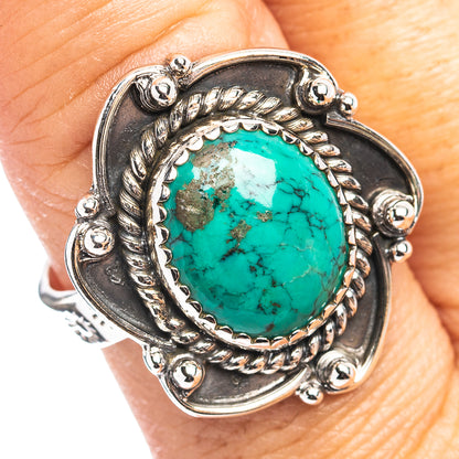 Exclusive Southwestern Style Hubei Turquoise Ring Size 8 Adjustable (.925 Sterling Silver)