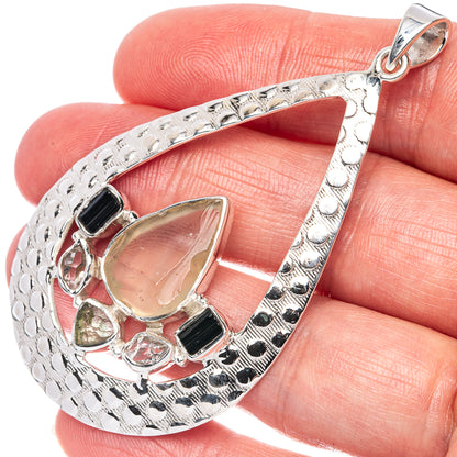 Signature Libyan Desert Glass, Black Tourmaline, Herkimer Diamond, Moldavite Pendant 2 5/8" (925 Sterling Silver) P42289