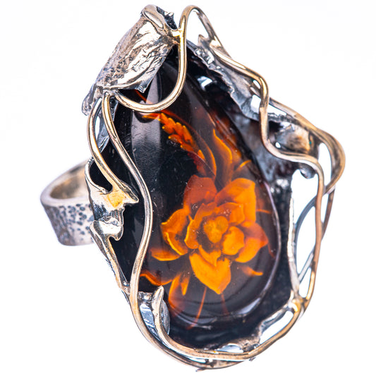 Amber Intaglio Rose Ring Size 6 Adjustable (925 Sterling Silver) R3830