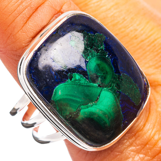 Sterling silver ring with oval blue-and-green stone, polished bezel, size 12.25