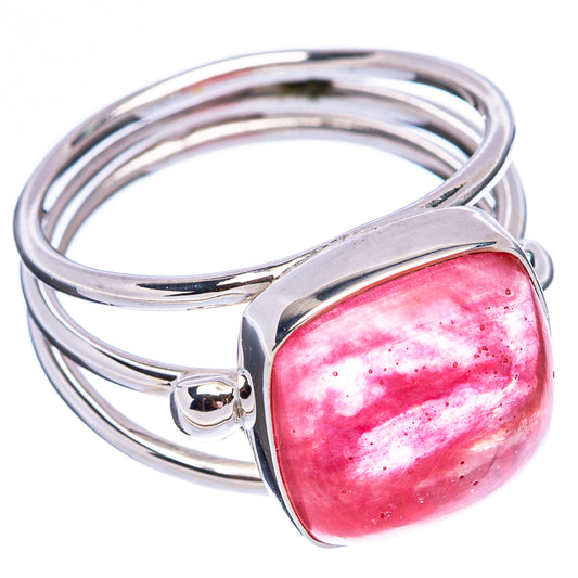 Sterling silver ring with pink strawberry quartz oval cabochon, side view