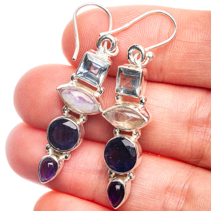 Rainbow Moonstone, Tanzanite, Blue Topaz, Amethyst Earrings 1 7/8" (925 Sterling Silver) E432545