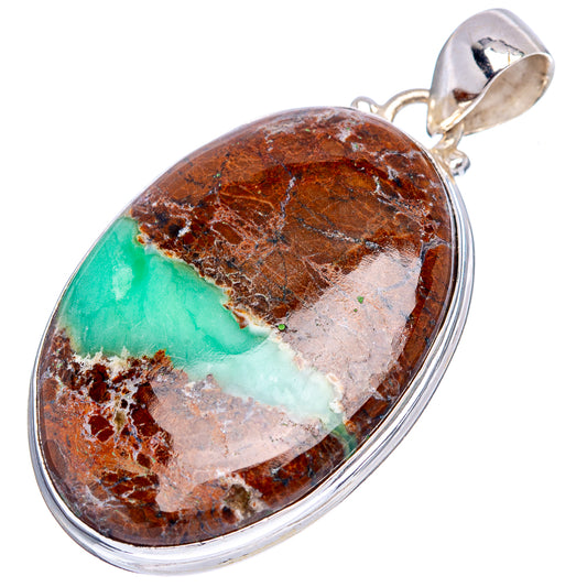 Sterling silver boulder chrysoprase pendant with oval cabochon and top bail, green-brown