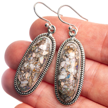 Oval druzy opal drop earrings, silver-tone beaded frame with fishhook closures