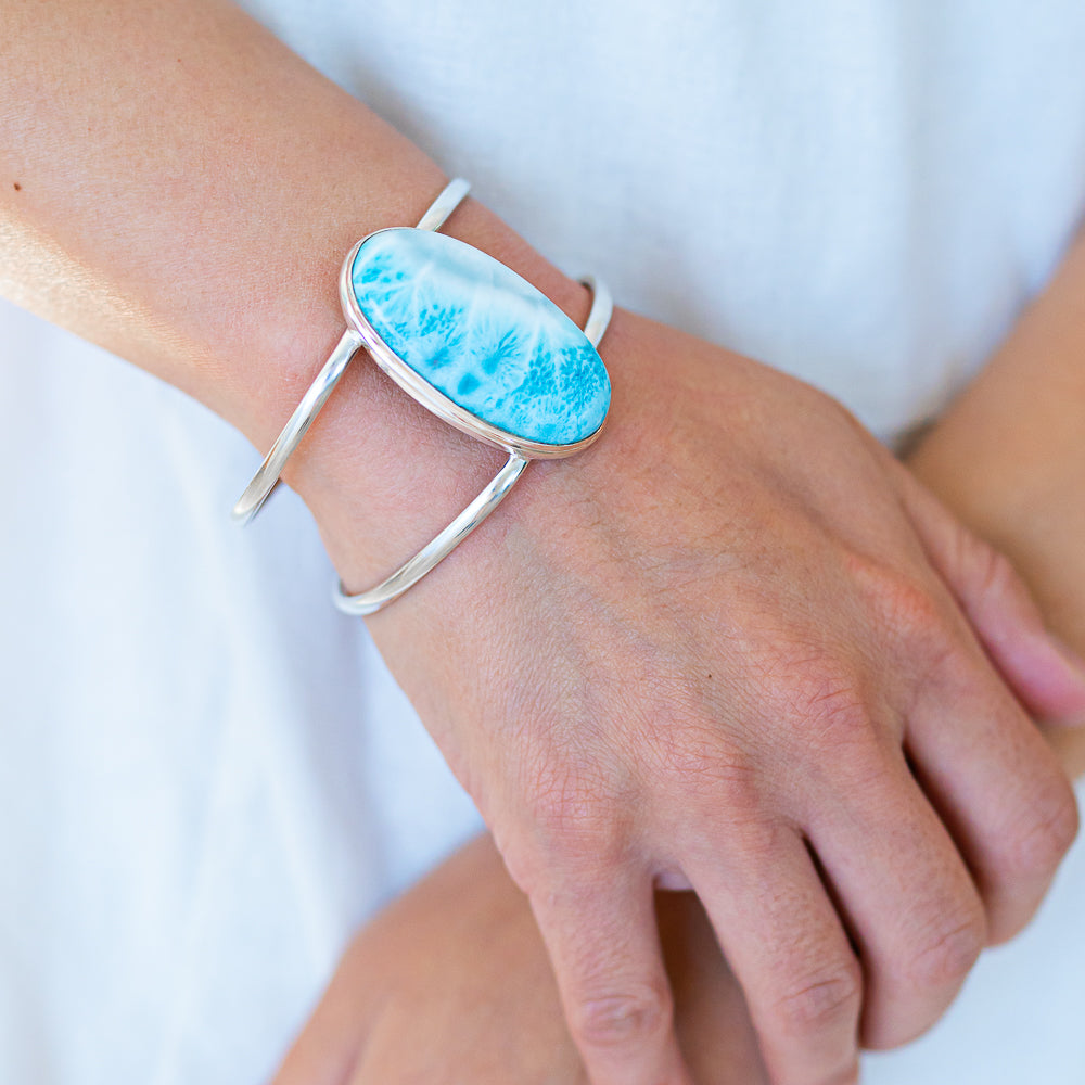 Larimar 925 Sterling Silver Cuff Bracelet Adjustable