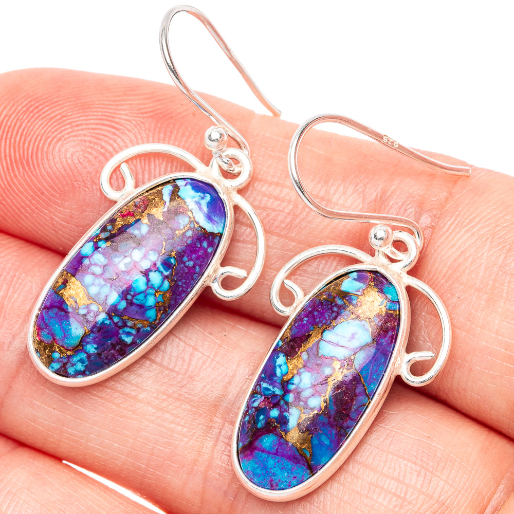 Turquoise spiny oyster drop earrings with oval stone and 925 sterling silver hooks
