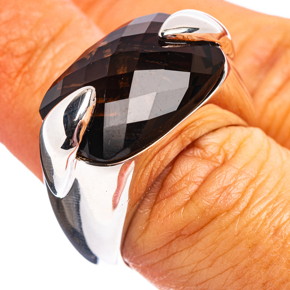 Premium Faceted  Smoky Quartz Ring Size 7.25 (.925 Sterling Silver)