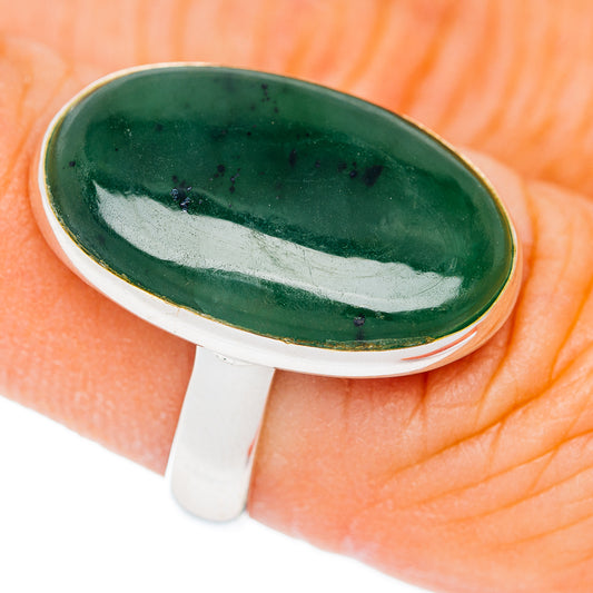 Premium Nephrite Jade Ring Size 7.25 Adjustable (.925 Sterling Silver)