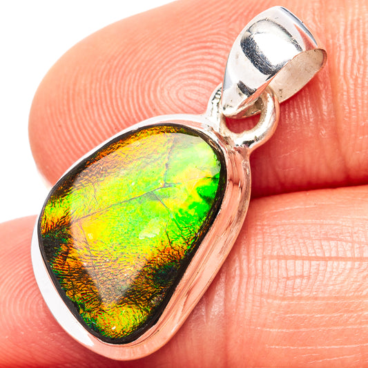 Sterling silver ammolite pendant with teardrop iridescent green and gold stone