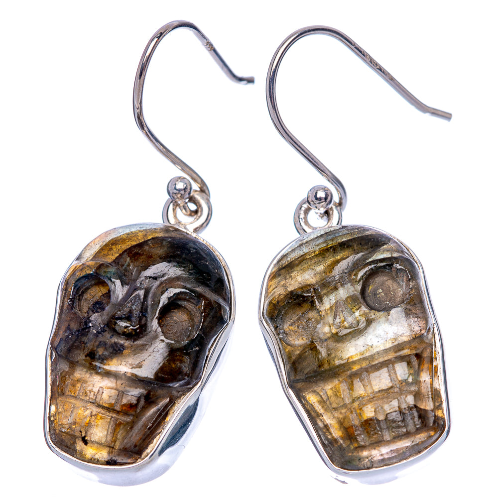 Labradorite Skull Earrings 1 1/2" (925 Sterling Silver) E433320