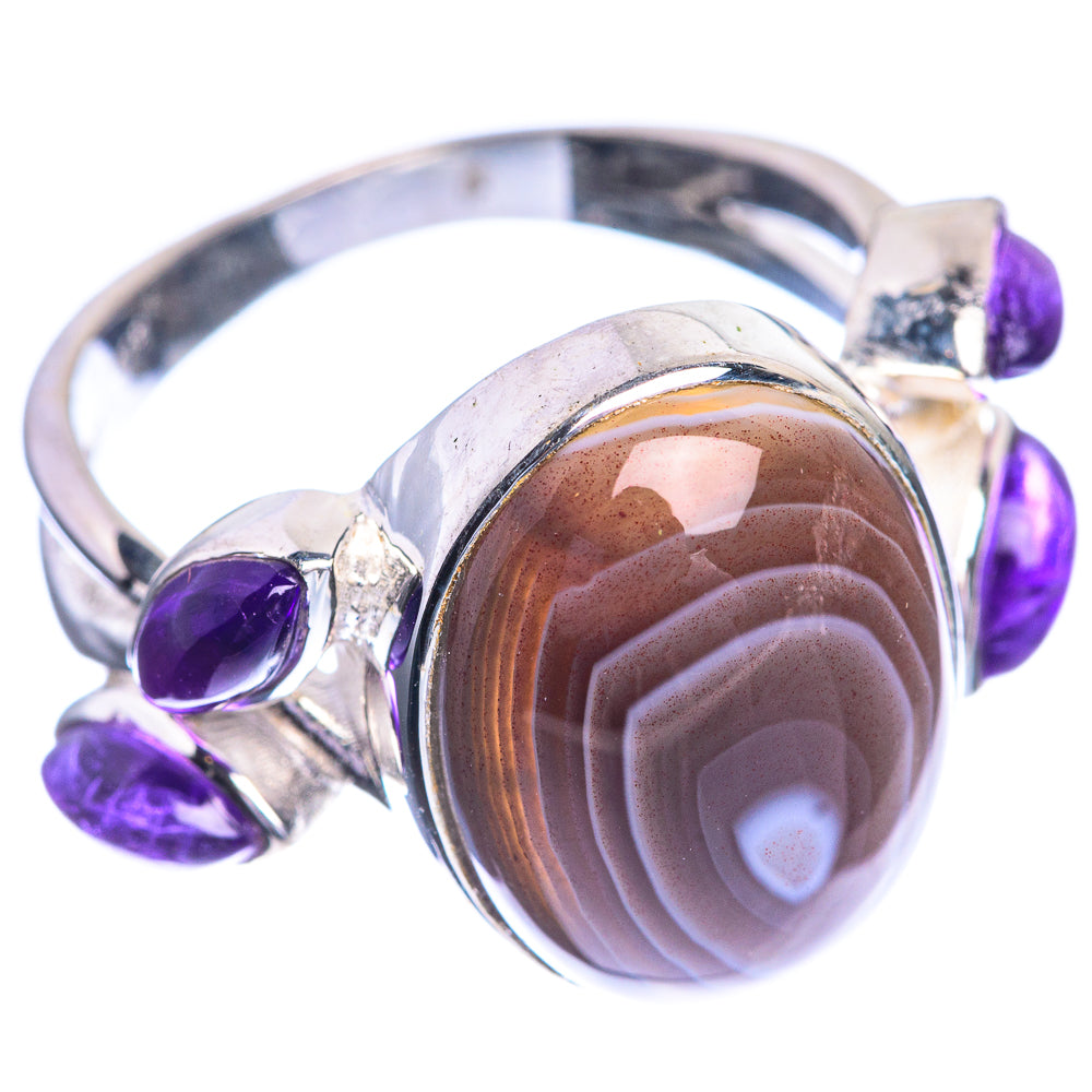 Botswana Agate, Amethyst 925 Sterling Silver Ring Size 8