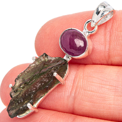 Rare Czech Moldavite, Amethyst Pendant 1 5/8" (925 Sterling Silver) P40288