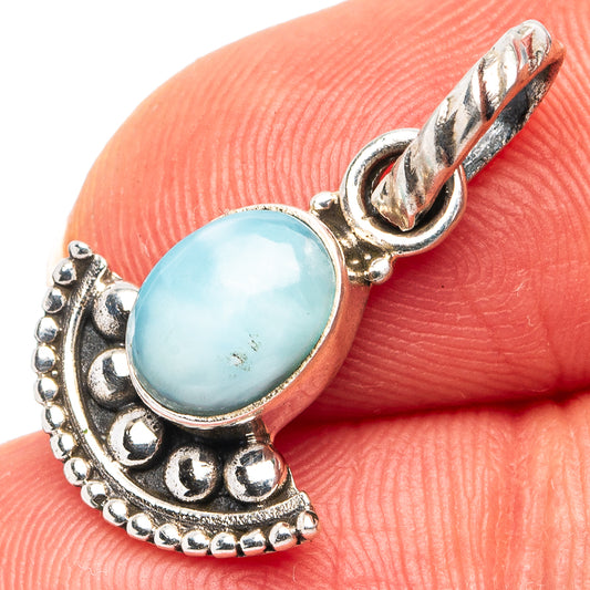 Oval blue Larimar gemstone pendant, ornate .925 sterling silver setting