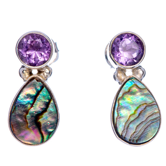 Abalone Shell, Amethyst Earrings 5/8" (925 Sterling Silver) E433364
