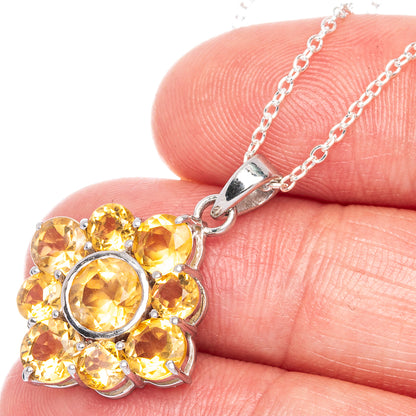 Faceted Citrine Flower Necklace 18 1/4" (925 Sterling Silver) N90038