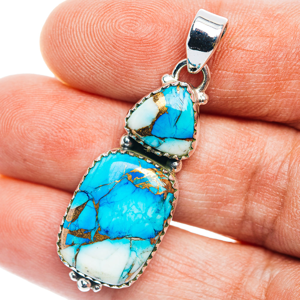 Ice Blue Dahlia Mohave Turquoise Pendant 1 5/8" (.925 Sterling Silver)
