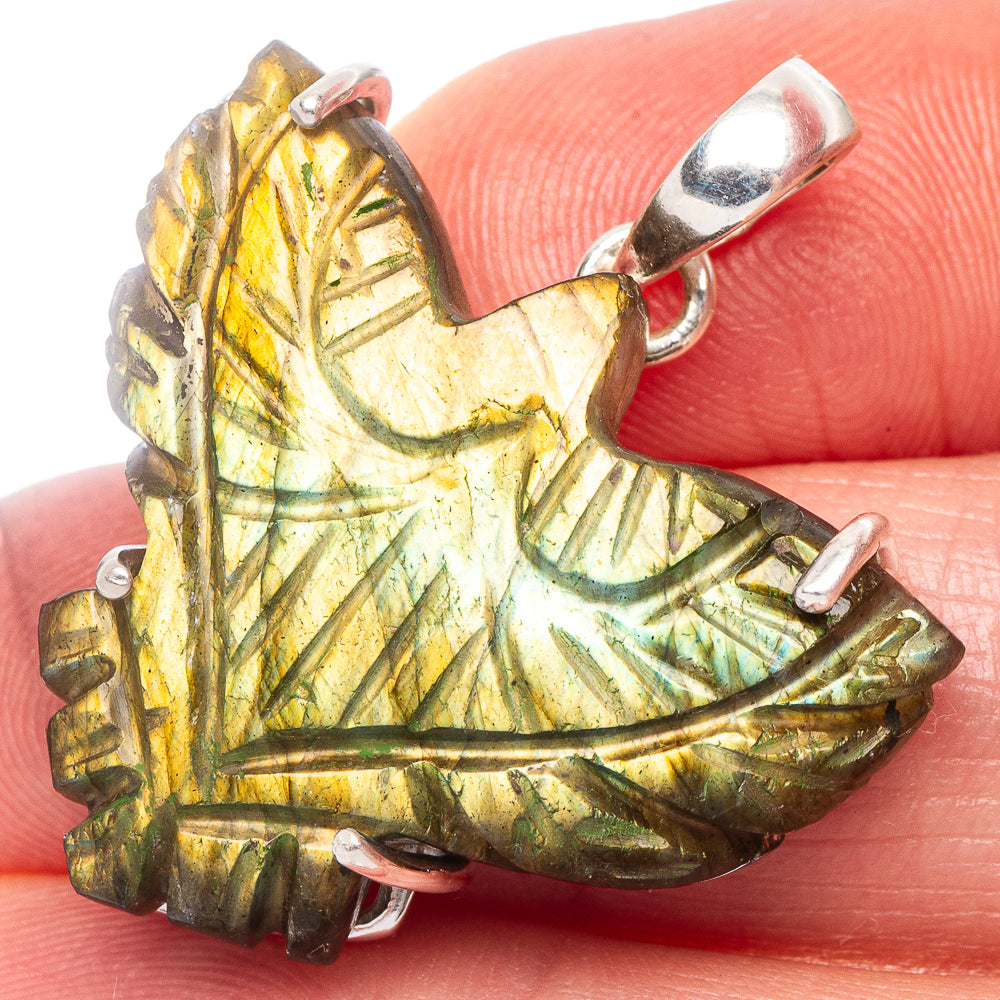 Carved Labradorite Eagle Pendant 1 3/8" (925 Sterling Silver) P44208