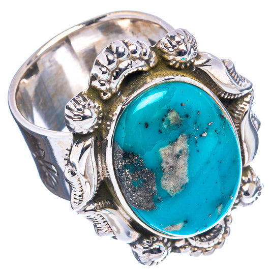 Turquoise oval stone sterling silver cuff-style ring with detailed engraved sides