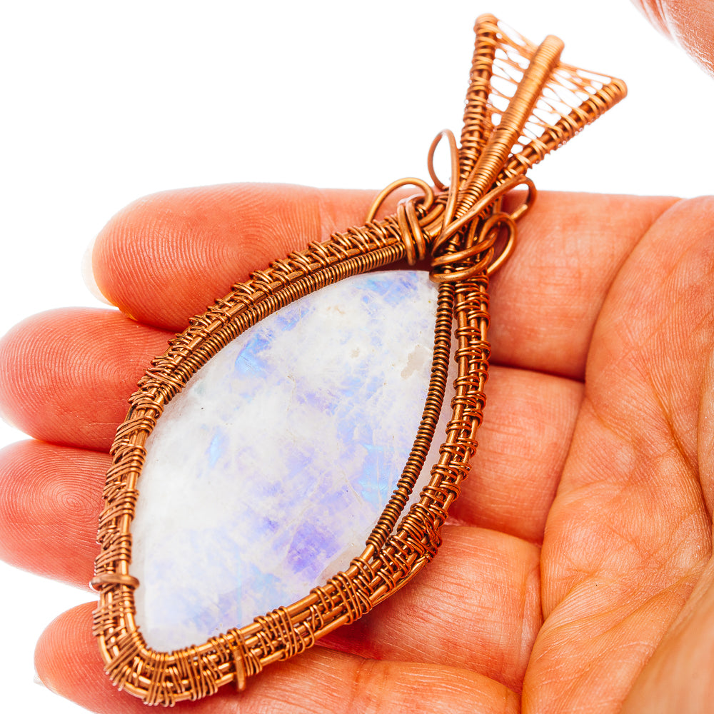 Rainbow Moonstone Wire Wrap Pendant 3 1/2" (Copper)