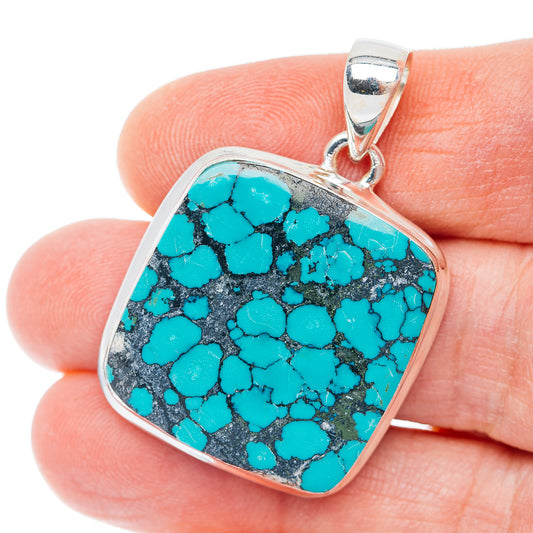 Premium Tibetan Turquoise Pendant 1 1/2" (.925 Sterling Silver)