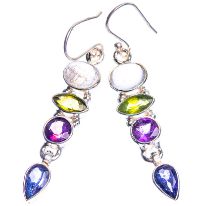 Rainbow Moonstone, Peridot, Amethyst, Tanzanite 925 Sterling Silver Earrings 2"