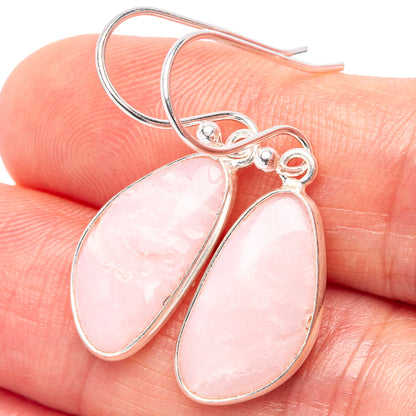 Sterling silver teardrop opal earrings with pink stone bezel and small hook loops