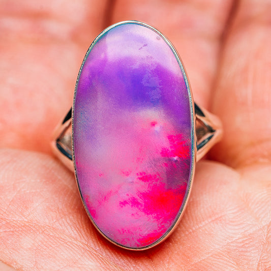 Oval opal ring with purple top and pink/red center, .925 sterling silver, size 9